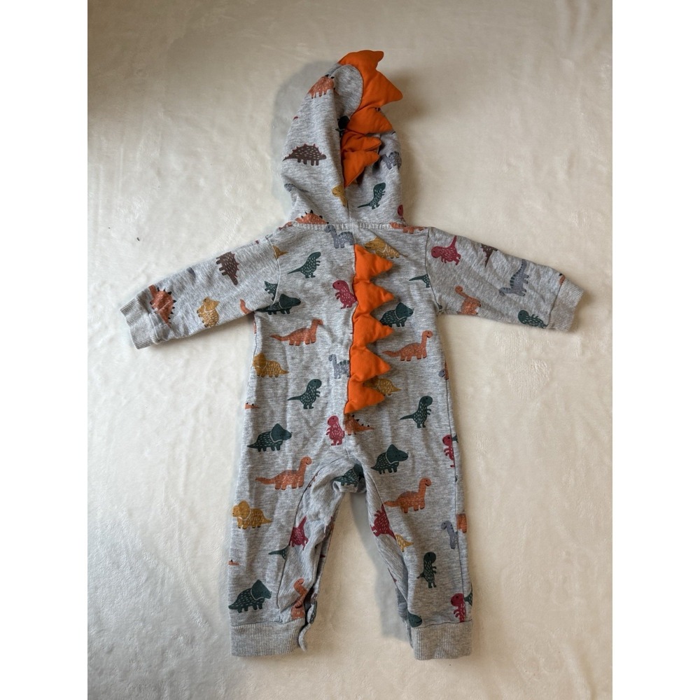 Baby Boys Cartoon Dinosaur Print Hooded Romper Long Sleeve Jumpsuit sz 6 Months